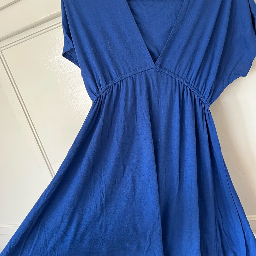 Blue low v neck dress
